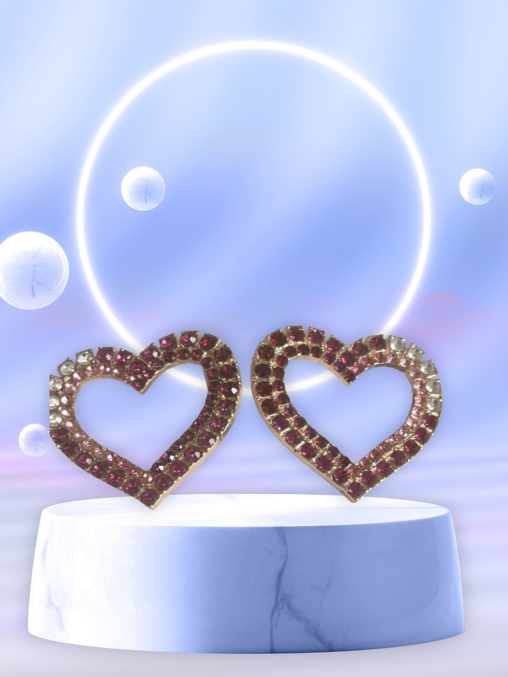Heart Shaped Crystal Stud Earrings - Pink Gold